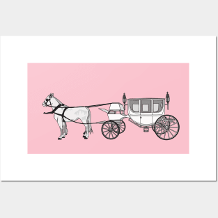 Wedding horse & carriage cartoon illustration Posters and Art